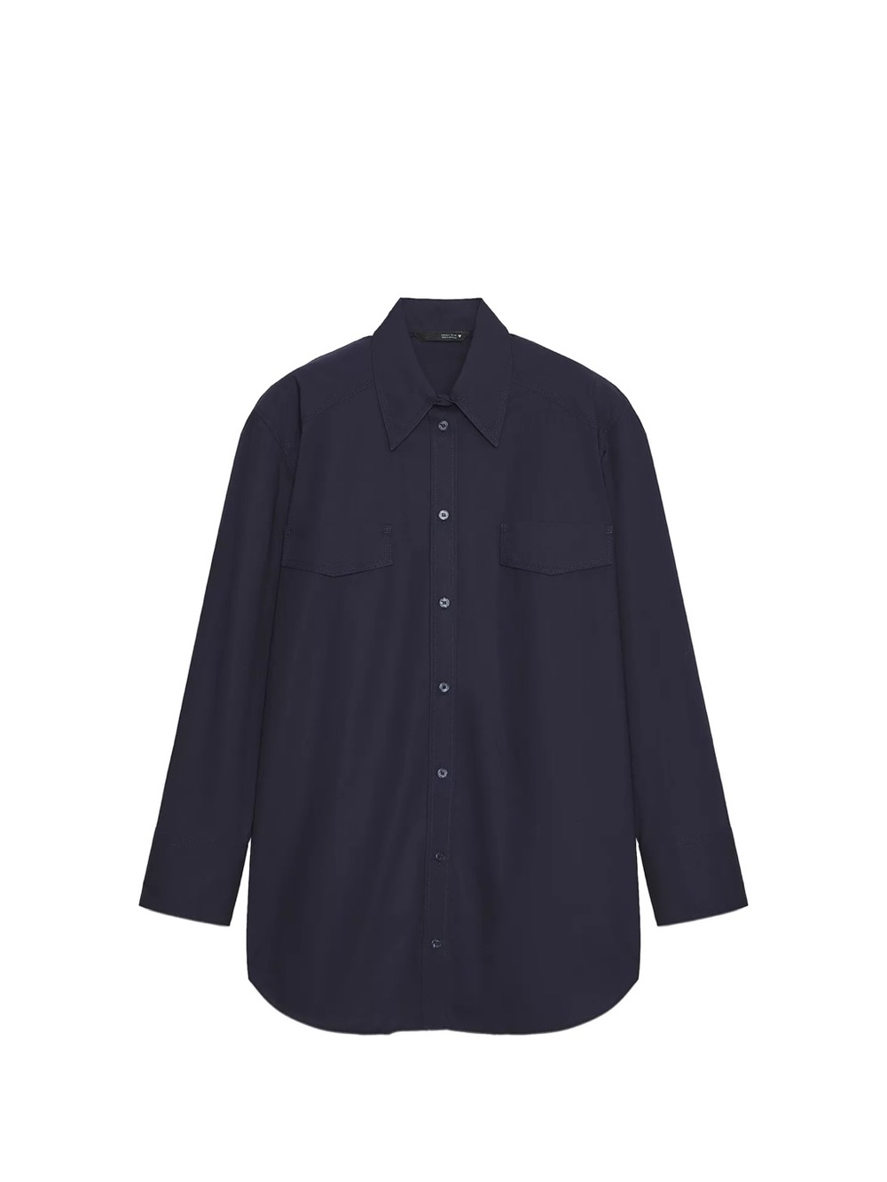 Zara Women's Button-Up Blouse in Deep Navy - Shoulder Pad Poplin Shirt
